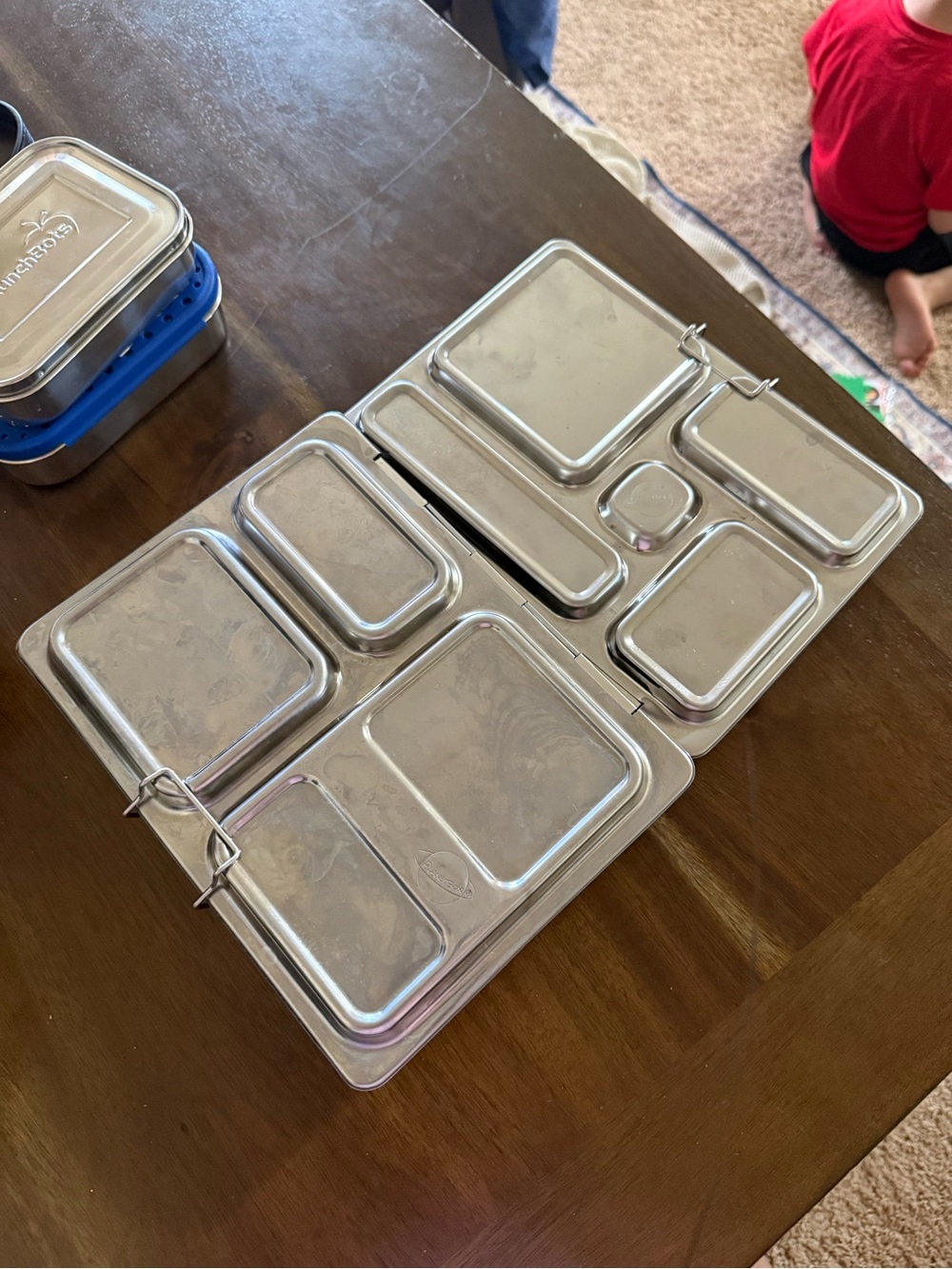 Lot of 2 PlanetBox Rover Bento Lunch Box Silver Stainless Steel 5 Compartment
